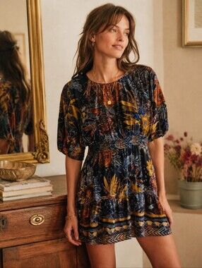 Hale Bob Floral Velvet Mini Dress Size XS